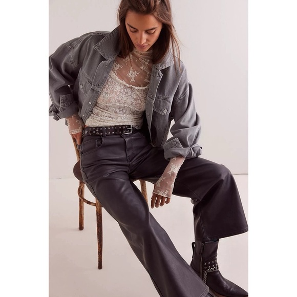 NWT Free People We The Free Misha Vegan Leather Pants Barrel Wide Leg Jeans 28 - Picture 8 of 9